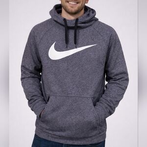 Nike Charcoal Gray Hoodie White Swoosh sz Med. Sweatshirt Shirt Pockets Zippers